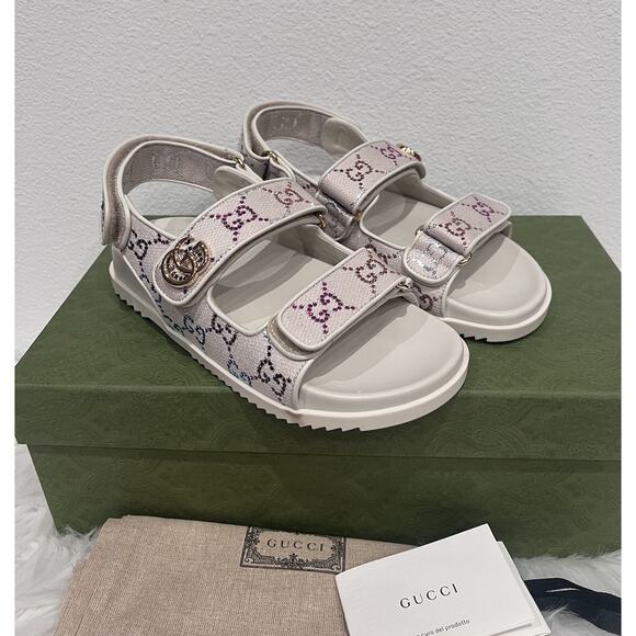 Gucci Moritz Supreme Double GG Crystal Monogram Marmont Dad Sandal Slide - Picture 2 of 12